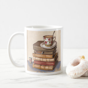Oude antieke vintage boeken en een kopje koffie koffiemok
