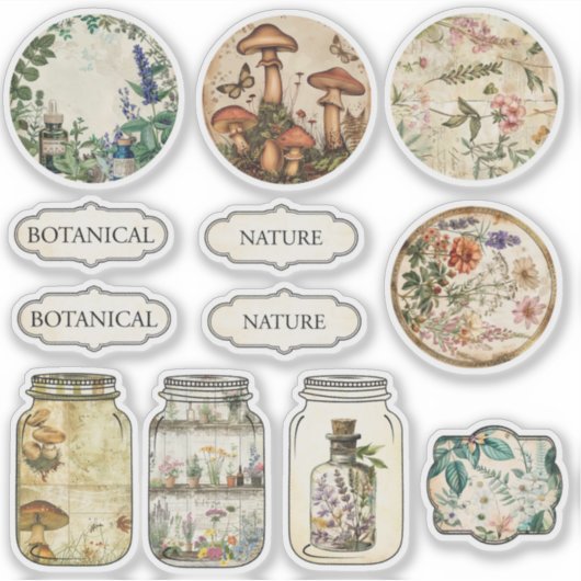 Oude Apotheek Botanische Junk Journal Stickers (Voorkant)