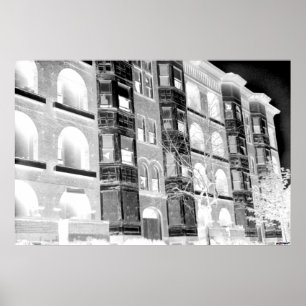 Oude appartementengebouwen Z/W - negatief Poster