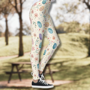 Oude aquarel Paasbloemen Bladeren Eieren Leggings