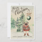 Oude Aquarel Pugin hond Feestdagenkaart (Voorkant)