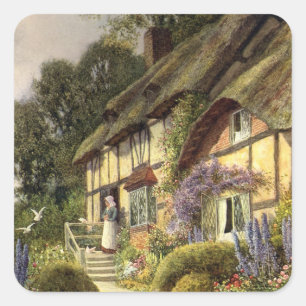 Oude architectuur, landhuisje vierkante sticker