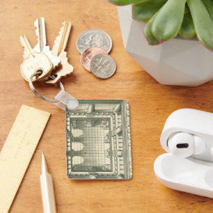 Oude architectuur, perspectief op binnenplaats met sleutelhanger