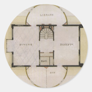 Oude architectuur, plattegrond en Griekse villa Ronde Sticker