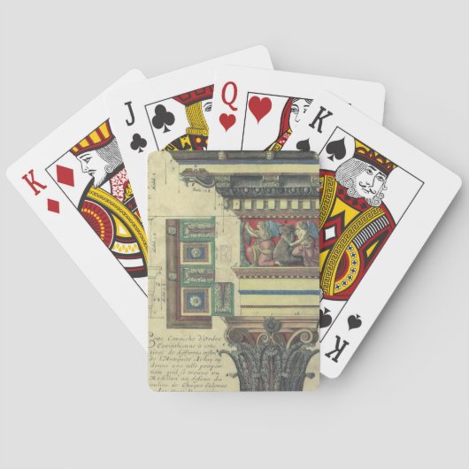 Oude architectuur, zuil met kroonlijstlijsten pokerkaarten (Achterkant)