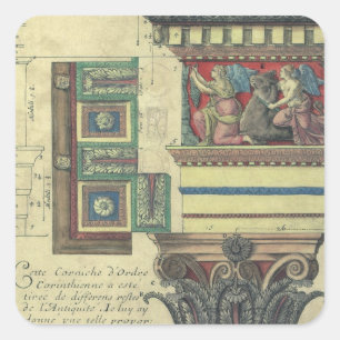 Oude architectuur, zuil met kroonlijstvorming vierkante sticker