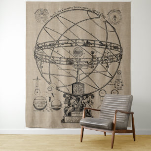 Oude armillary Sphere Spherical Astrolabe Burlap T Wandkleed