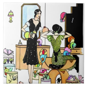 Oude Art Deco illustratie van hoedenwinkel uit de Tegeltje