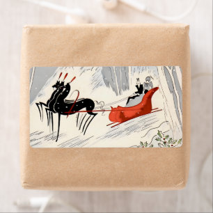 Oude Art Deco Kerst slee-rit Etiket