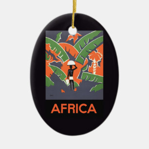 Oude Art Deco-reis, inboorling in Afrikaanse jungl Keramisch Ornament