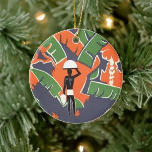 Oude Art Deco-reis, inboorling in Afrikaanse jungl Keramisch Ornament