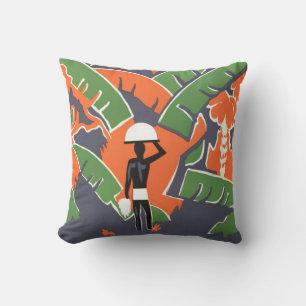 Oude Art Deco-reis, inboorling in Afrikaanse jungl Kussen