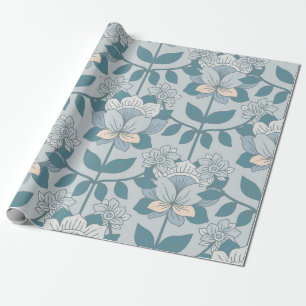 Oude Art Nouveau Blauwe Bloem Boho Cadeaupapier