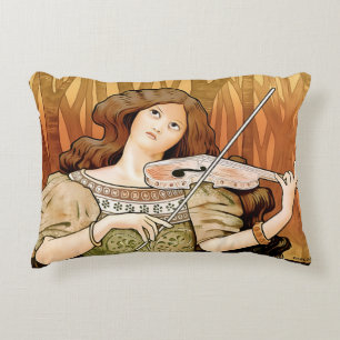 Oude Art Nouveau vioolposter Elegante muziek Accent Kussen