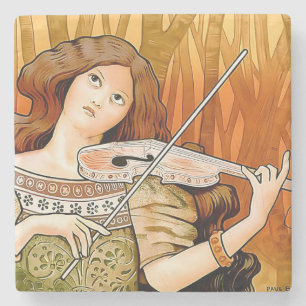 Oude Art Nouveau vioolposter Elegante muziek Stenen Onderzetter