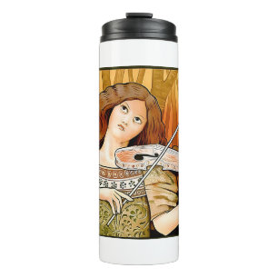 Oude Art Nouveau vioolposter Elegante muziek Thermosbeker