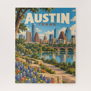 Oude Austin Texas Silhouette Reisposter Legpuzzel