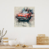 oude auto Amerikaanse rode open bovenkant Poster (Keuken)