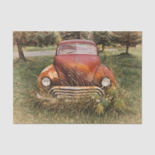 Oude auto antiek rood oud rustiek decoupage tissuepapier