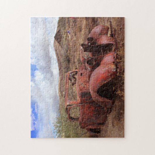 Oude auto in woestijnlandschap legpuzzel (Verticaal)