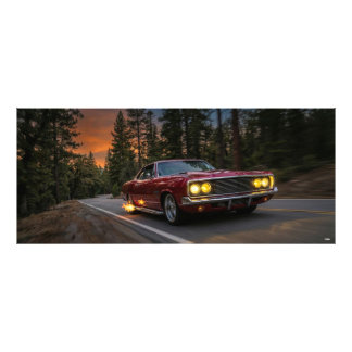 Oude auto op de weg  foto afdruk