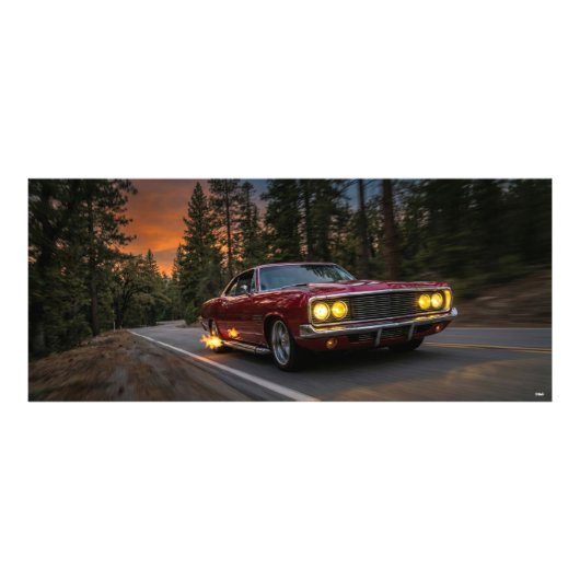 Oude auto op de weg  foto afdruk (Voorkant)