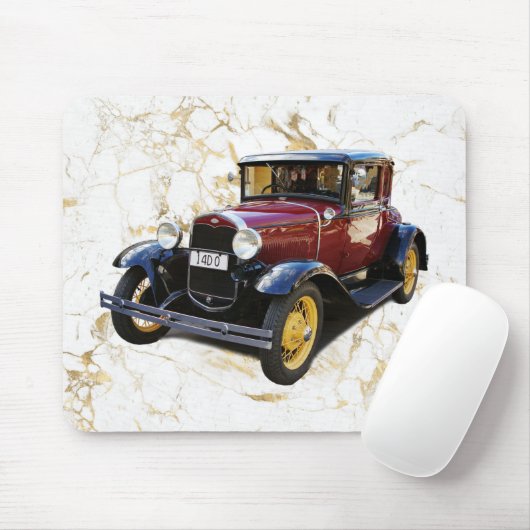 Oude auto op witte en gouden marmer muismat (Met muis)