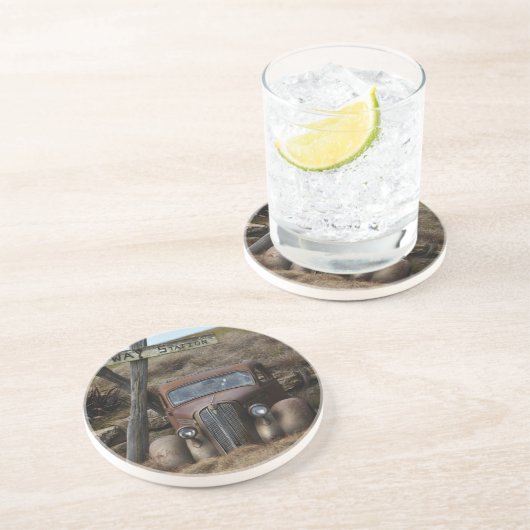 Oude auto zandsteen onderzetter (Zijkant)