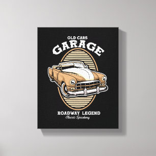 Oude Auto's Garage Weg Legende Canvas Afdruk