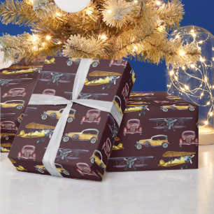 Oude auto's Vliegtuigen Dubbeldekkers Cadeaupapier