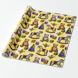 Oude babyspeelgoed cadeaupapier