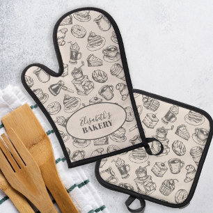 Oude bakkerijnaam gepersonaliseerde grijze bakkeri ovenwant & pannenlap set