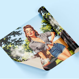 Oude Barbecue Pin-up Cadeaupapier