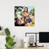 Oude barbecue pin-up poster (Thuiskantoor)