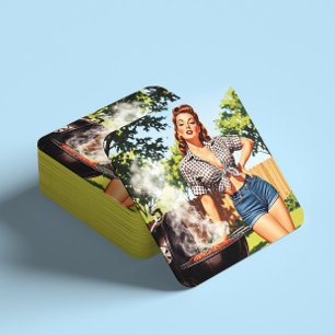 Oude barbecue pin-up vierkante kartonnen onderzetter