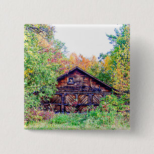 Oude Barn in de Herfst Vierkante Button 5,1 Cm
