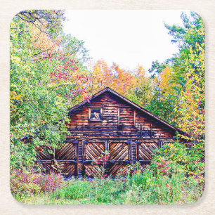 Oude Barn in de Herfst Vierkante Kartonnen Onderzetter