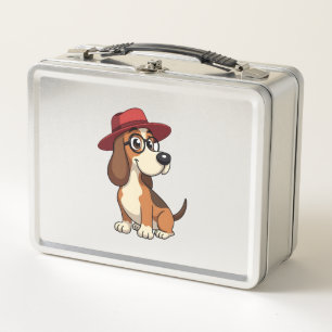 Oude Basset Hound Cartoon in Rode Hoed Cute Hond I