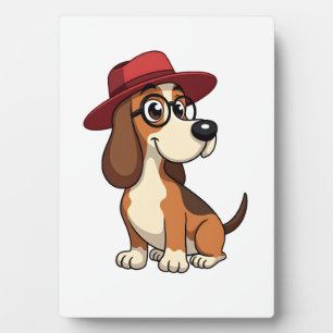 Oude Basset Hound Cartoon in Rode Hoed Cute Hond I Fotoplaat