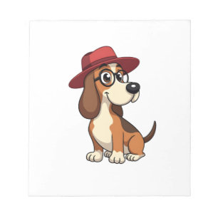 Oude Basset Hound Cartoon in Rode Hoed Cute Hond I Notitieblok
