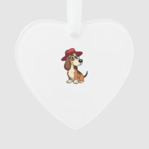 Oude Basset Hound Cartoon in Rode Hoed Cute Hond I Ornament