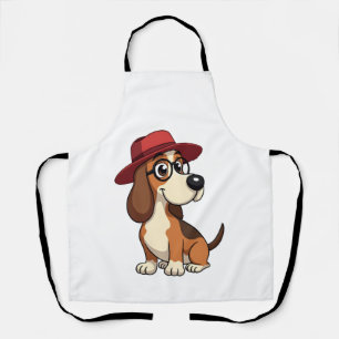 Oude Basset Hound Cartoon in Rode Hoed Cute Hond I Schort