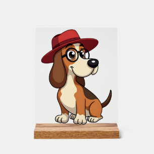 Oude Basset Hound Cartoon in Rode Hoed Schattige H Acryl Bord