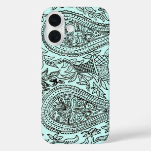 Oude batik textielbehang patroon, blauw iPhone 16 hoesje