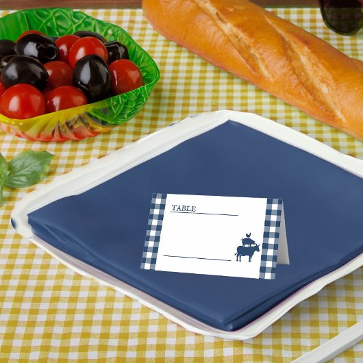 Oude BBQ Navy Blauwe Gingham Huwelijk