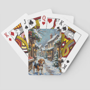 Oude Beagle in Sneeuwrijke Kerstmarkt Pokerkaarten