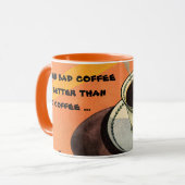 Oude beker koffie, schotel, lepel, retro diner mok (Voorkant links)