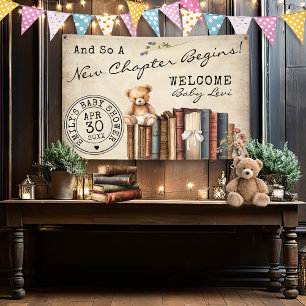 Oude Bibliotheekkaart Boeken Teddybeer Baby Shower Spandoek