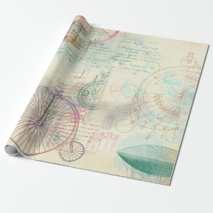 Oude bike, ballon en script op geel cadeaupapier