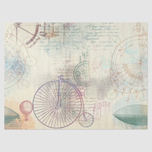 Oude bike, ballon en script op gele ontkoppeling tissuepapier (Voorkant)